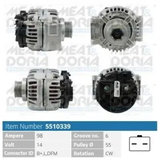Генератор Renault Kangoo 97-/Dacia Logan 1.4-1.6 04- (14V/98A) = 112144 MEAT&DORIA 5510339