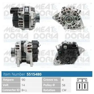 Генератор Hyundai Tucson/Kia Sportage 2.0 04- (14V/90A) = 113657 MEAT&DORIA 5515480