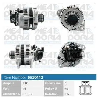 Генератор Opel Combo 1.7 CDTI 04-11 (14V/110A) = 114121 MEAT&DORIA 5520112