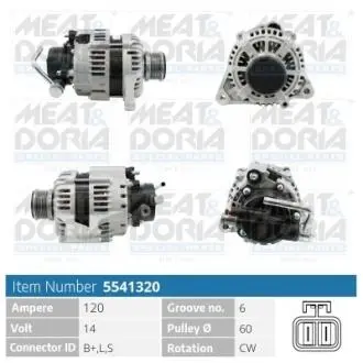 Генератор Hyundai Santa Fe/Tucson/Kia Sportage 2.0/2.2 CRDi 01- (14V/120A) = 113328 MEAT&DORIA 5541320 (фото 1)