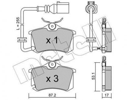 Колодки гальмівні (задні) Skoda Fabia 99-/VW Caddy/Golf 03-16/Passat B5 96-05/Polo 01- (+датчик) Metelli 22-0100-4