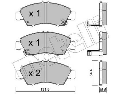 Тормозные колодки (передние) Honda Civic V/VI 91-01/VIII 10-12/Jazz 02- Metelli 22-0138-0