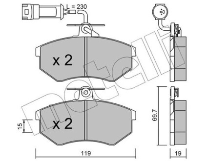 Гальмівні колодки, дискове гальмо (набір) Metelli 2201481