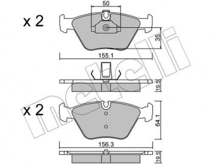 Колодки гальмівні (передні) BMW 5 (E39) 96-04/3 (E46) 00-06 Metelli 22-0207-0 (фото 1)