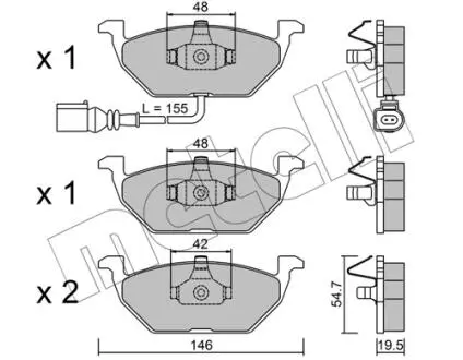 Колодки тормозные (передние) Audi A3/Skoda Octavia 96-13/Fabia 99-/VW Caddy/Golf 96-15 (+датчик) Metelli 22-0211-2