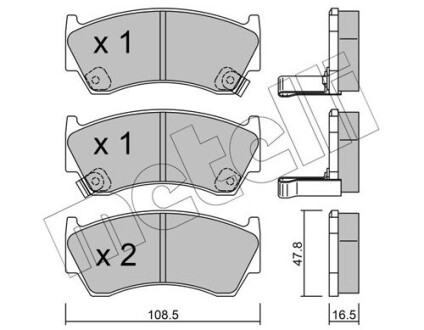 Гальмівні колодки, дискове гальмо (набір) Metelli 2202770