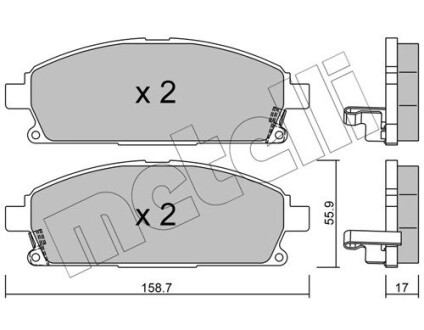 Колодки тормозные (передние) Nissan X-Trail 01-13/Pathfinder 97-04 (с аморт. колебания)) Metelli 22-0406-1