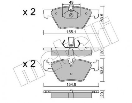 Тормозные колодки (передние) BMW 3 (E90/E91/E92) 07-13/5 (E60/E61) 03-10/X1 (E84) 09-15 Metelli 22-0557-0