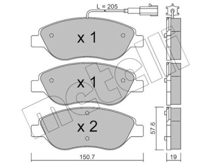 Гальмівні колодки, дискове гальмо (набір) Metelli 2205770