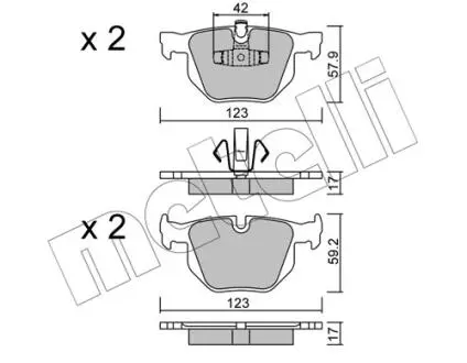 Колодки гальмівні (задні) BMW 3 (E90/E91/E92/E93) 04-13/X1 (E84) 09-15 Metelli 22-0643-0