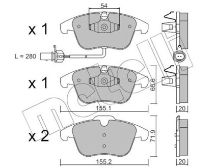 Колодки тормозные (передние) Audi A4 07-18/Audi A5 07-/Audi Q5 12-17 (+датчик) Metelli 22-0675-2