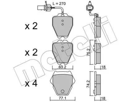 Колодки гальмівні (передні) Audi A4 97-01/A6 97-05/Phaeton 02-08 (+датчики))) Metelli 22-0774-1