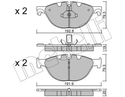 Колодки гальмівні (передні) BMW 5 (F07/F10/F11) 09-17/6 (F06/F13) 11-18/7 (F01/F02/F03/F04) 08-15 Metelli 22-0830-0
