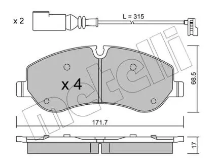 Тормозные колодки (передние) Ford Transit Custom/Tourneo Custom V362 12-/Transit V363 13- (+датчики) Metelli 22-0990-0