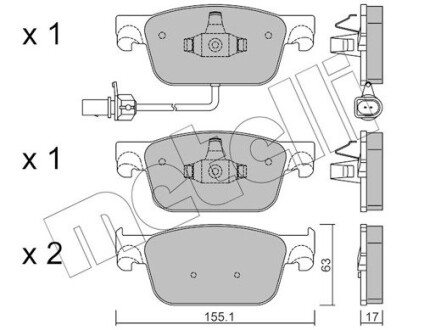 Тормозные колодки (передние) Audi A4/A5 15- (с датчиком) Metelli 22-1125-0 (фото 1)