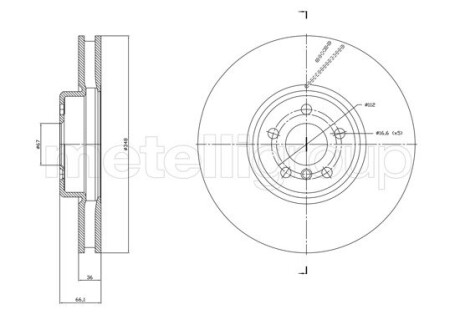 Диск тормозной (передний) BMW 5 (G30/F90)/7 (G11/G12) 15- (348x36) (L) Metelli 23-1867C