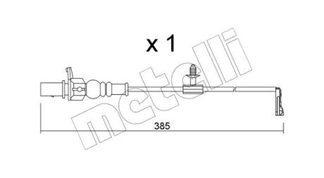 Датчик зносу гальмівних колодок (задніх) Audi A6/A7/A8/Q7/Q8/VW Touareg 15- (L=385mm) Metelli SU.348