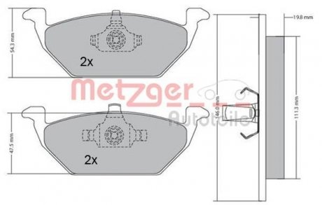 Гальмівні передні колодки (без датчика) (19.8 мм) (система ATE) VAG 98- METZGER 1170027