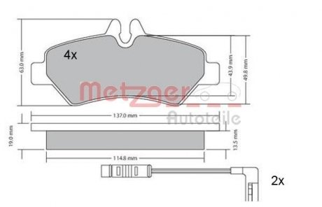 Колодки гальмівні (задні) MB Sprinter 209-319 CDI/VW Crafter 30-35 06- METZGER 1170037 (фото 1)