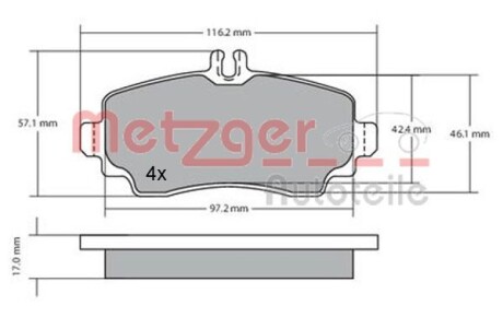 Колодки тормозные (передние) MB A-class (W168) 97-04 METZGER 1170041