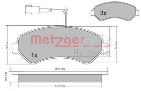 Колодки гальмівні (передні) Citroen Jumper/Fiat Ducato/Peugeot Boxer 06-R16 (з датчиком) METZGER 1170248 (фото 1)