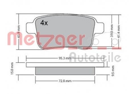 Колодки тормозные (задние) Renault Kangoo 08- METZGER 1170471