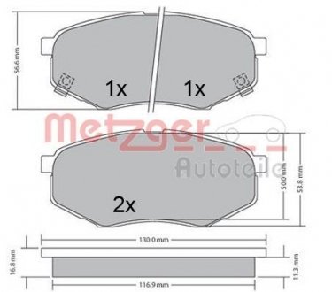 Тормозные колодки (передние) Hyundai Accent I/II 89-06/Getz 02-11 (Akebono) METZGER 1170524 (фото 1)