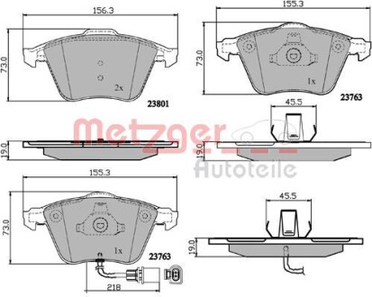 Колодки гальмівні (передні) Audi A3/TT/Seat Leon 03-15/VW Golf VI/Jetta VI/Scirocco III 08-14 METZGER 1170881