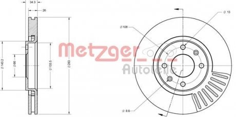 Диск гальмівний (передній) Citroen Berlingo 08- (283x26) METZGER 6110050
