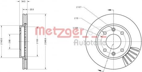 Диск тормозной (передний) Citroen AX/Saxo/Peugeot 106/206/309 96- (247x20.5) METZGER 6110173
