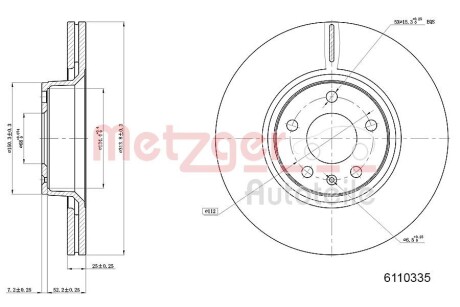 Диск тормозной (передний) Audi A6 04-11 (314х25) METZGER 6110335 (фото 1)