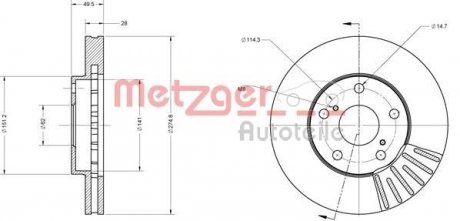 Диск гальмівний (передній) Toyota Camry 2.2-3.0 91-06 (275x28) (вентильований)) METZGER 6110624