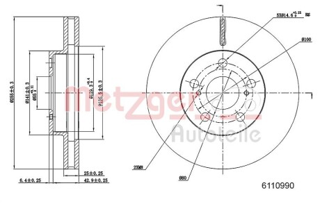 Диск тормозной (передний) Toyota Prius 08- (255x25) PRO METZGER 6110990