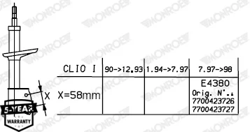 Амортизатор передн Лів/Прав RENAULT CLIO I, CLIO I/HATCHBACK 1.1-1.9D 05.90-09.98 MONROE G7485