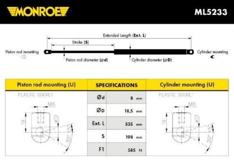 Пружина газова / приміщення для вантажу MONROE ML5233 (фото 1)