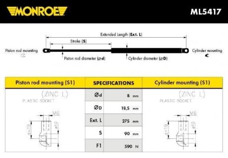 Пружина газова / помещения для груза MONROE ML5417