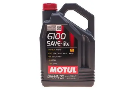 Олива 5W20 6100 Save-lite (4L) (FORD M2C 930A/FORD M2C 945A/GM dexos1/GM 6094M) 108030 MOTUL 841350