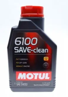 Олива 5W30 6100 Save-clean (1л) (FIAT 9.55535-S1/PSA B71 2290/RENAULT RN0700) MOTUL 841611
