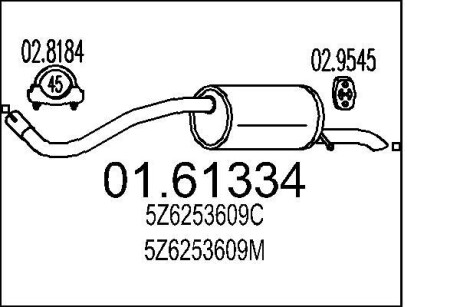 Труба вихлопна koс. VW FOX 1.2 MTS 0161334 (фото 1)