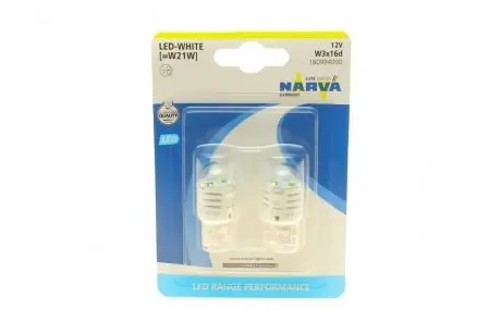 Автолампа W21W 12V 21W W3x16d (LED) (белая) (к-кт 2шт)) NARVA 180994000