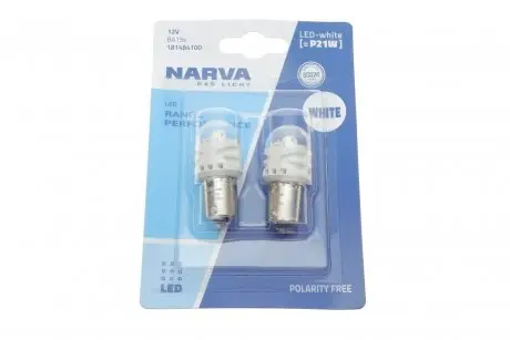 Автолампа P21W 12V 2.2W BA15s LED (белая) (к-кт 2 шт).) NARVA 181484100