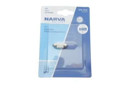 Автолампа 12V 0,8W SV8.5 (9.8x30mm) Festoon (blister/1шт) (6000K) NARVA 181704000