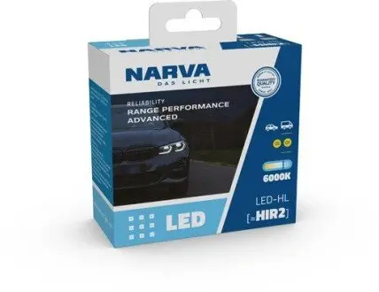 Автолампа HIR2 12/24V 19W PX22d Performance Advance LED 6000K 1700lm (к-кт 2шт) NARVA 181868100