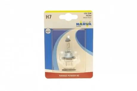 Автолампа H7 12V 55W PX26d Range Power 90 (блистер/1шт)) NARVA 480474000