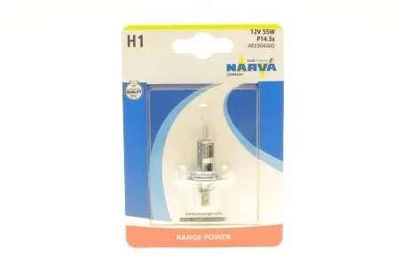 Автолампа H1 12V 55W P14.5s Range Power (+ 30%) (блистер/1шт)) NARVA 483304000
