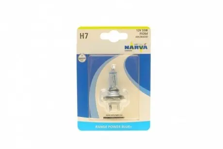 Автолампа H7 12V 55W PX26d Range Power Blue+ (3700K) (блистер/1шт)) NARVA 486384000
