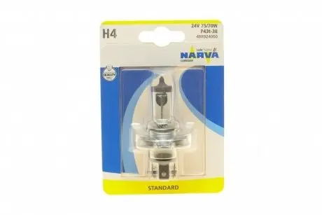 Автолампа H4 24V 75/70W P43t Standard (блистер/ 1шт)) NARVA 488924000