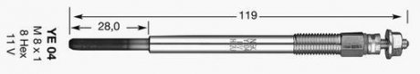 Свеча накаливания 11V (M8x1) Citroen/Ford/Peugeot Focus, Fiesta, Fusion 1.4 1.6 2.0 TDCi 04-, 206,307 1.4 HDi 01-, C2, C3 1.4 HDi 1.4 HDi 16V 02- NGK DPOWER40