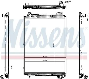 Радіатор двигуна (з рамою, низька, товщина: 42мм) EURO 6 SCANIA G II, L, P II, R II, S DC07.108-OC13.101 09.16- NISSENS 606321