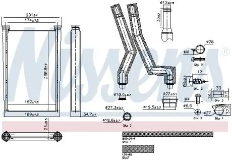 Радіатор пічки (162x269x26мм, з трубками, з монтажними елементами Easy Fit) MERCEDES ACTROS MP4 / MP5, ANTOS, AROCS 471.943-OM936.916 07.11- NISSENS 707242